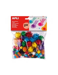 Pack de 78 pompons lumineux Apli - Idéal pour les loisirs créatifs et la décoration - Stimule la créativité des enfants - Couleu