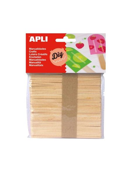 Lot de 50 bâtonnets de glace en bois naturel Apli 114 x 10 mm - Couleur bois
