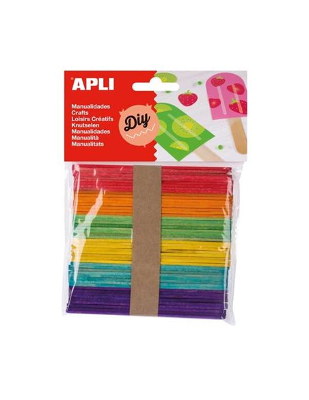 Lot de 50 bâtonnets de glace en bois naturel Apli 114 x 10 mm - Couleurs assorties