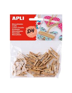 Lot de 45 mini pinces à linge en bois naturel Apli 25 x 3 mm - Couleur bois