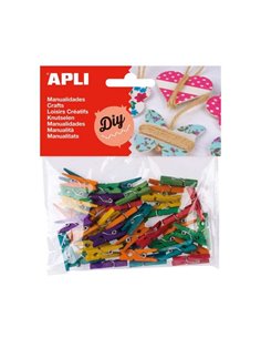 Lot de 45 mini pinces à linge en bois naturel Apli 25 x 3 mm - Couleurs assorties
