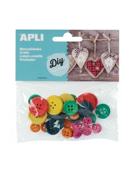 Boutons en bois Apli - Idéal pour la couture, l'artisanat et le scrapbooking - Couleurs assorties
