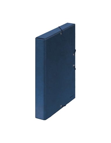 Boîte de projet Dohe, dos 3 cm, carton doublé de papier imprimé et plastifié, fermeture élastique, bleu