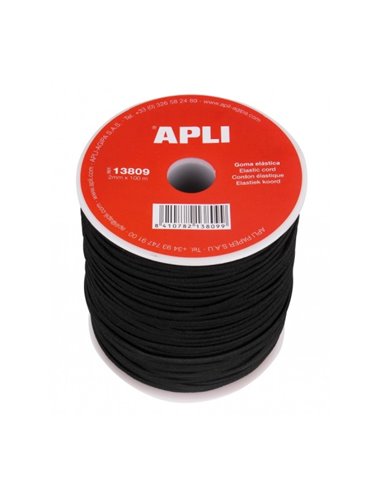 Enrouleur de cordon élastique Apli - Durable - Flexible - Facile à couper et à nouer - Idéal pour les travaux manuels - Noir