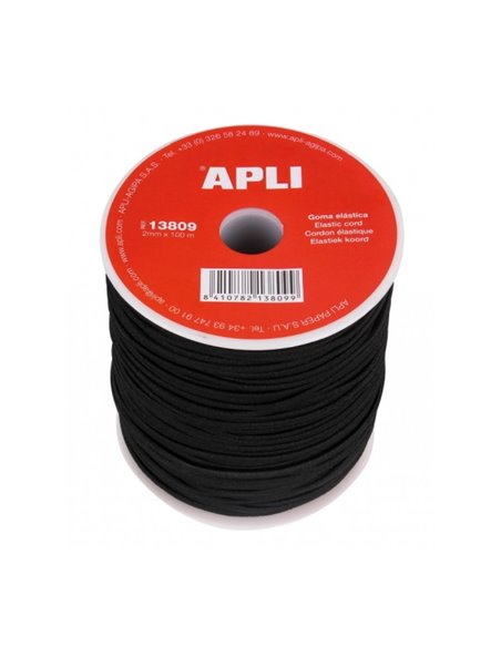 Enrouleur de cordon élastique Apli - Durable - Flexible - Facile à couper et à nouer - Idéal pour les travaux manuels - Noir