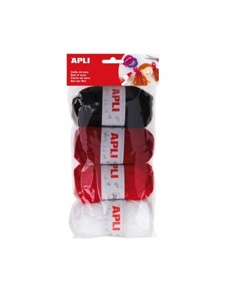Pack de 4 pelotes de laine acrylique Apli - Tons rouges et combinables - Souple et résistante - Lavable en machine - Idéal pour 