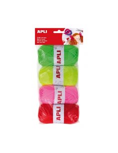 Pack de 4 pelotes de laine acrylique fluorescente Apli - Souple et résistante - Lavable en machine - Idéal pour travaux manuels 