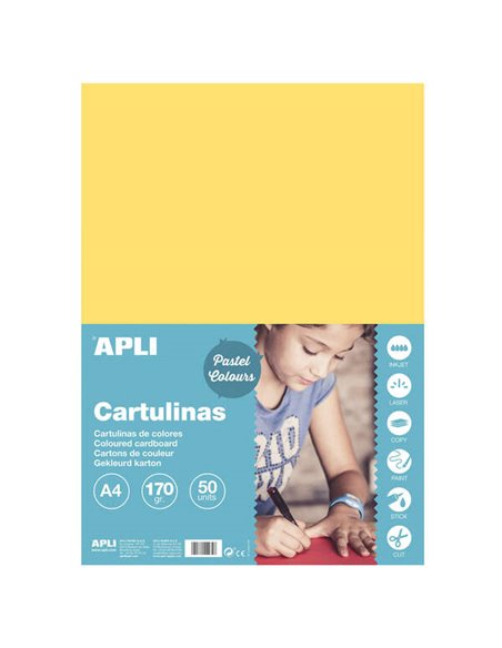 Papier cartonné Apli jaune clair A4 170 g, 50 feuilles