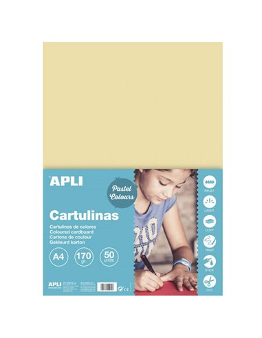 Papier cartonné Apli Crème A4 170 g 50 feuilles