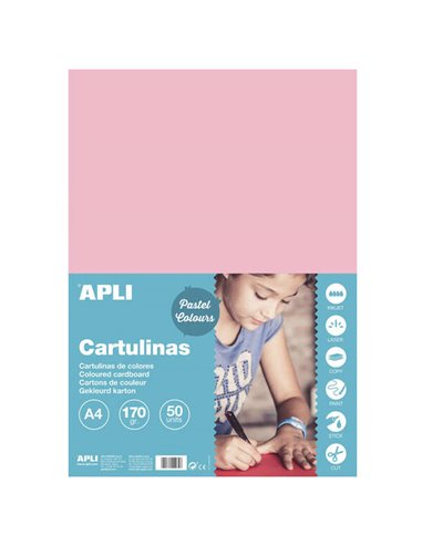 Papier cartonné rose Apli A4 170 g, 50 feuilles