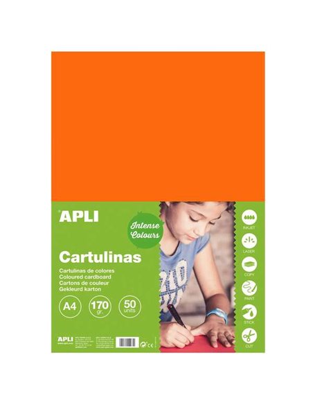 Carton Apli Orange A4 170 g 50 feuilles