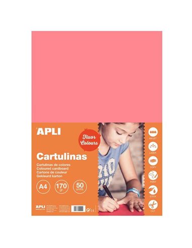 Papier cartonné rose fluo Apli A4 170 g, 50 feuilles