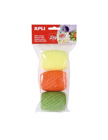 Lot de 3 boules de raphia fluorescent naturel Apli - Idéal pour l'artisanat et la décoration - Polyvalent pour bouquets, bougies