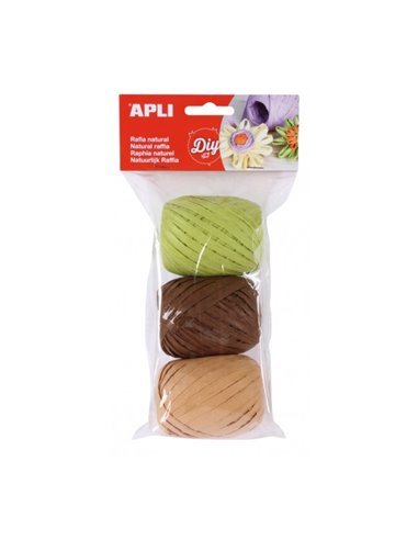 Lot de 3 pelotes de raphia naturel Apli - Tons naturels - Idéal pour l'artisanat et la décoration - Polyvalent et durable - Coul