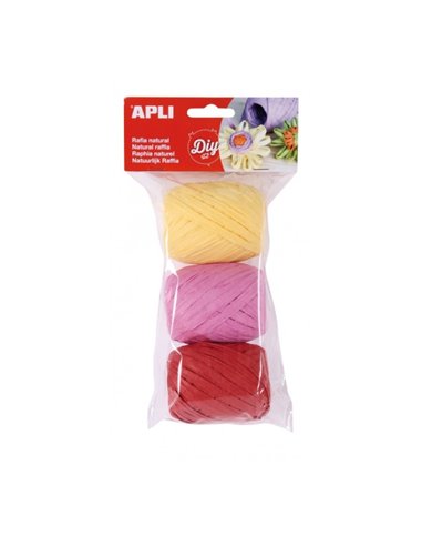 Lot de 3 pelotes de raphia naturel aux tons bonbon - Idéal pour travaux manuels et décorations - Couleurs assorties