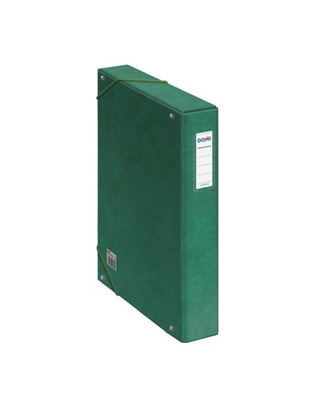 Boîte de projet Dohe, dos de 5 cm, carton doublé de papier imprimé et plastifié, fermeture élastique, vert