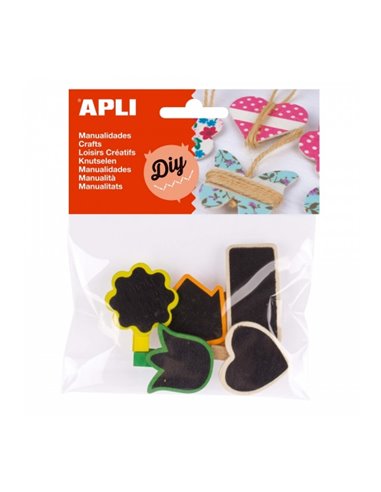 Pinces à linge en bois Apli Mini avec formes en finition ardoise – Fleur – Tulipe – Flèche – Rectangle – Cœur – Idéales pour déc