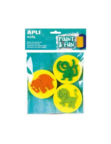Tampons animaux en caoutchouc Apli EVA - Éléphant, lion et singe - Développe les compétences manuelles et la créativité - Stimul