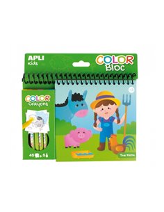Bloc à dessin Apli Farm avec crayons - Illustré par Isabelle Nicolle - 45 pages - 5 crayons de couleur - Idéal pour les voyages 