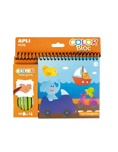 Bloc de dessin Apli Transport avec crayons - Illustré par Isabelle Nicolle - 45 pages - 5 crayons de couleur - Idéal pour les vo