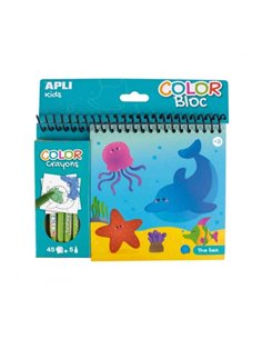 Bloc à dessin Apli Sea avec crayons - Illustré par Isabelle Nicolle - 45 pages - 5 crayons de couleur - Idéal pour les voyages -