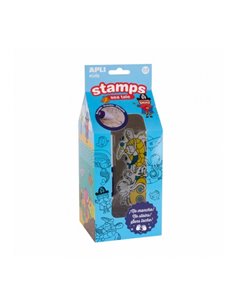Ensemble de tampons pour enfants Apli Sea Tale - Encre effaçable - Thème marin - Comprend un marqueur effaceur - Encre non toxiq
