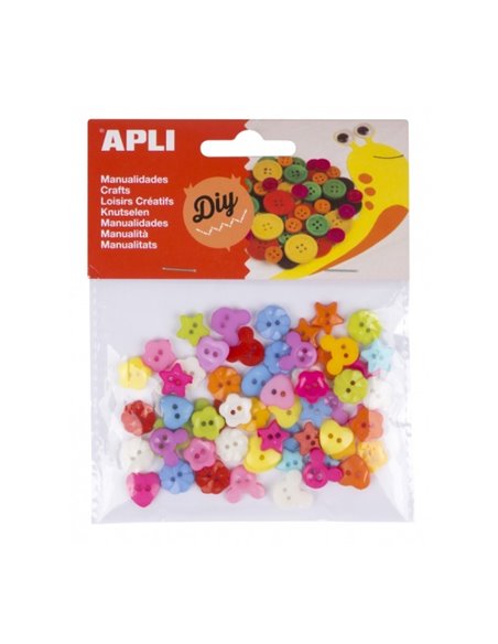 Lot de 60 boutons en plastique assortis Apli - Formes variées - Idéal pour la couture et l'artisanat - Couleurs assorties