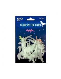 Dinosaures 3D luminescents Apli - Plastique solide - Brille dans le noir - Adhésif permanent - Décoration polyvalente