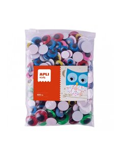 Yeux mobiles adhésifs Apli MAXI - Idéal pour les écoles et les ateliers - Sachet zippé amélioré - 600 yeux mobiles - Jaune