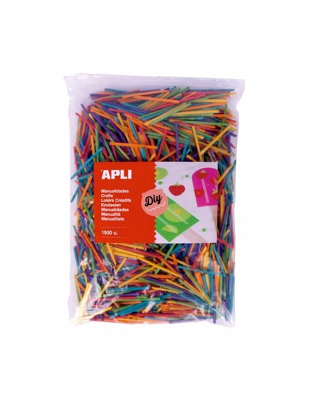 Bâtonnets en bois assortis Apli Mini - Format MAXI - 1500 unités - Haute résistance - Faciles à coller et à découper - Stimulent