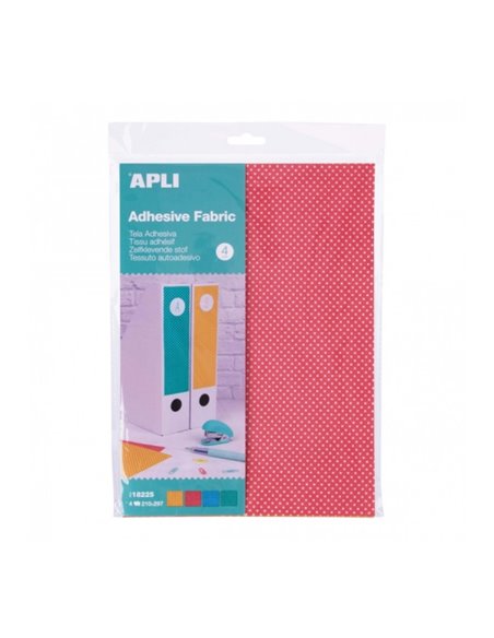 Tissus adhésifs Apli A4 - 4 feuilles à pois - Adhésif permanent - Idéal pour le scrapbooking et les loisirs créatifs - Facile à 