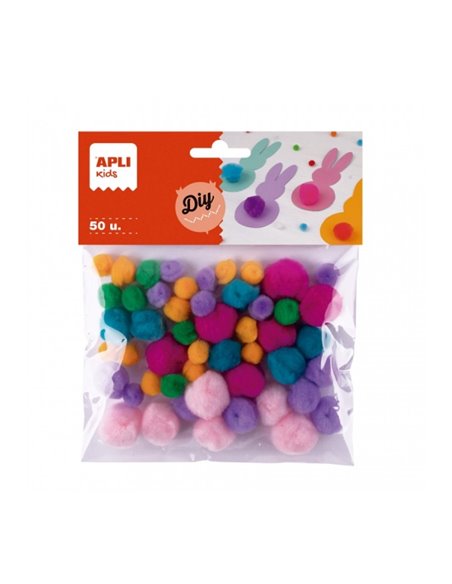 Lot de 50 pompons doux au toucher - Idéal pour les loisirs créatifs des enfants - Stimule la créativité - Couleurs assorties