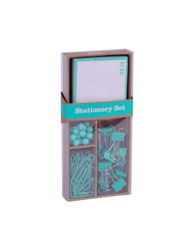 Coffret de bureau Apli Fluor Collection - 25 punaises, 80 pinces de 28 mm, 20 pinces pliantes de 19 mm et 100 feuilles de notes 