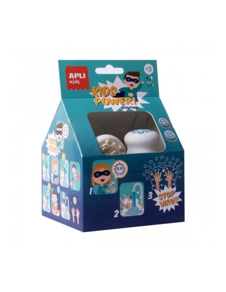 Set de tampons Apli Stop Virus - Ergonomique - Encre bleue non toxique - Favorise l'hygiène des enfants