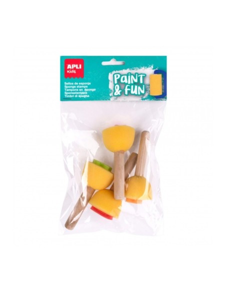 Tampons éponge Apli avec manche en bois - Formes variées - Améliore les compétences manuelles - Stimule la créativité