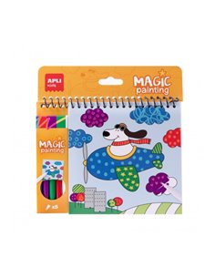 Bloc de dessin Apli Magic Colored Spiral - 24 pages avec 6 motifs d'animaux - Comprend 5 marqueurs - Stimule la concentration et