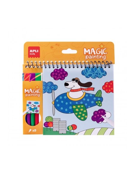 Bloc de dessin Apli Magic Colored Spiral - 24 pages avec 6 motifs d'animaux - Comprend 5 marqueurs - Stimule la concentration et