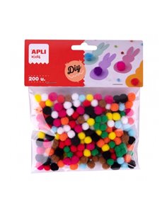 Pack de 200 mini pompons Apli Ø 8 mm - Idéal pour les travaux manuels scolaires et les ateliers enfants - Stimule l'imagination 