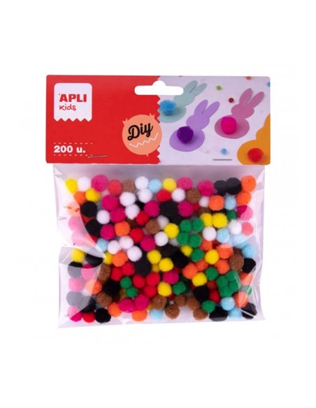 Pack de 200 mini pompons Apli Ø 8 mm - Idéal pour les travaux manuels scolaires et les ateliers enfants - Stimule l'imagination 