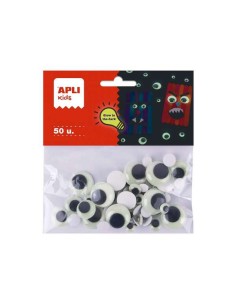 Sachet de 50 yeux mobiles ronds adhésifs Apli Kids - Brille dans le noir - Tailles : 8 mm, 10 mm, 15 mm, 20 mm