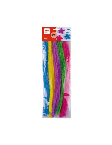 Sachet de 15 cure-pipes colossaux Apli Kids - Souples et souples - Dimensions : 15 x 300 mm - Couleurs assorties