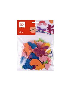 Sachet de 40 formes adhésives en mousse EVA Apli Kids - 8 modèles différents - Dimensions de 3 à 6 cm - Couleurs assorties