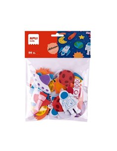 Sachet de 56 formes adhésives en mousse EVA Apli Kids sur le thème de l'espace - 14 modèles différents - Dimensions de 3 à 6 cm 