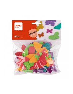 Lot de 50 papillons en mousse EVA Apli - Tailles assorties - 6 formes - Avec paillettes - Idéal pour les loisirs créatifs et les