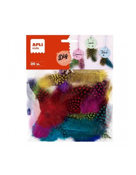 Sac à plumes assorties Apli - Idéal pour l'artisanat et la décoration - Matériau doux et sûr - Couleurs assorties