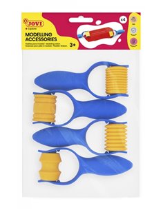 Sac d'accessoires de modelage Jovi avec 4 rouleaux de différentes formes - Différentes textures - Idéal pour les loisirs créatif
