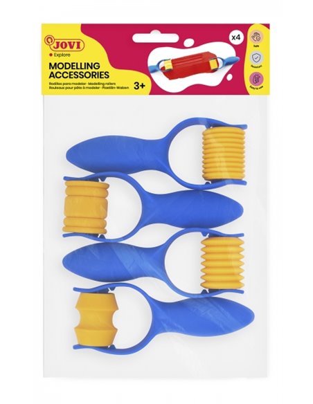 Sac d'accessoires de modelage Jovi avec 4 rouleaux de différentes formes - Différentes textures - Idéal pour les loisirs créatif