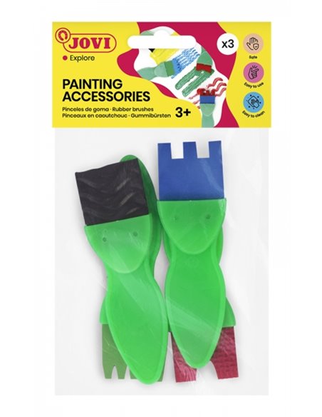 Sac à suspendre Jovi avec 4 pinceaux en caoutchouc à motifs variés - Formes assorties - Spécial peinture au doigt - Nettoyage fa