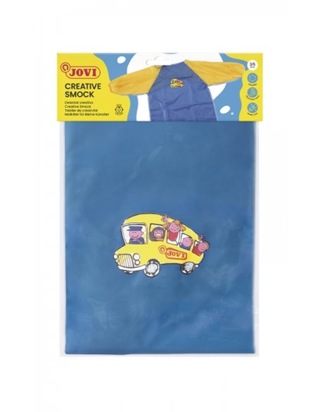 Tablier préscolaire Jovi - Protection antitache - Recommandé pour les 3 à 5 ans - Poignets élastiques - Bleu