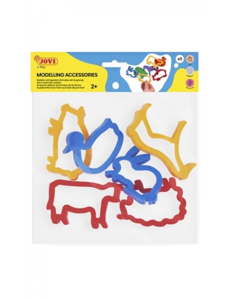 Sac à suspendre pour accessoires de modelage Jovi avec 6 moules de découpe d'animaux de la ferme - Plastique durable - Formes d'